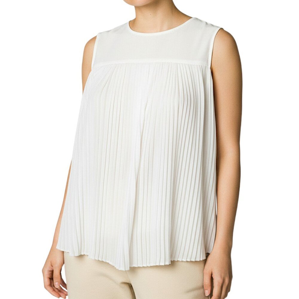 Premise Studio NWT White Pleated Tank Blouse Women's Size S